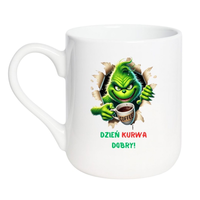 Kubek elegancki biały 330 ml z wulgarnym napisem i zabawnym motywem – must-have dla fanów kawy