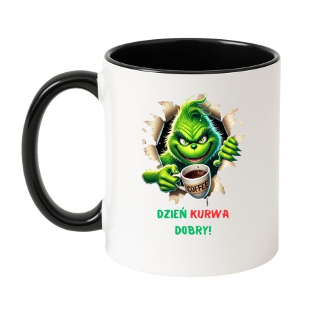 Kubek biało-czarny 330 ml z agresywnym, humorystycznym nadrukiem – kubek do biura