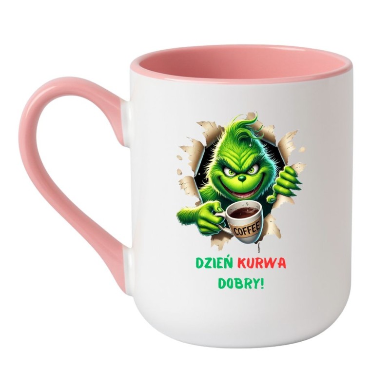 Kubek elegancki biało-różowy 330 ml z humorystyczną grafiką bez cenzury – do pracy