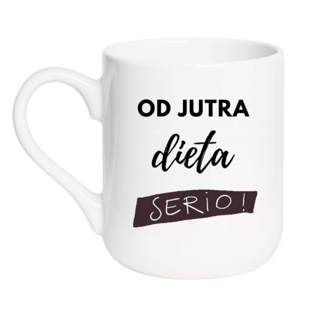 Kubek elegancki biały 330 ml z motywem tekstowym – must-have dla fanów kawy