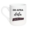 Kubek elegancki biały 330 ml z motywem tekstowym – must-have dla fanów kawy