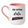 Kubek elegancki biało-różowy 330 ml z nadrukiem o diecie – idealny do domu