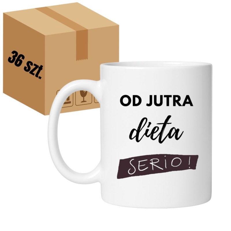 Kubek biały 330 ml zestaw 36 sztuk, napis humorystyczny – HURT, do biura