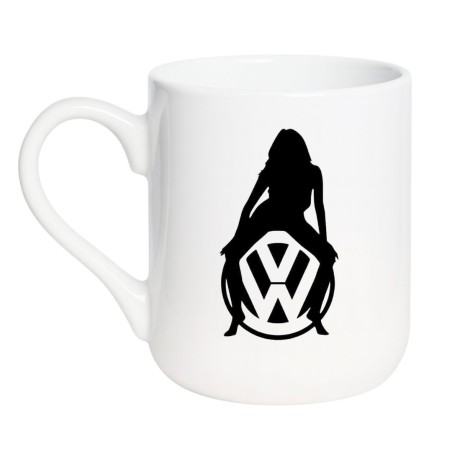 Kubek elegancki biały 330 ml z motywem sylwetki na tle symbolu auta – must-have dla kawoszy