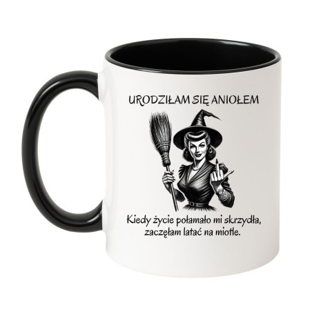 humorystyczny kubek dla kobiety z miotłą prezent imieninowy dla czarownicy