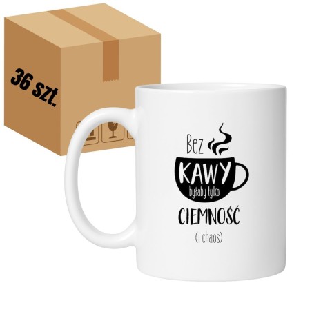 Kubek biały 330 ml zestaw 36 sztuk, nadruk kawowy – HURT, idealny do biura