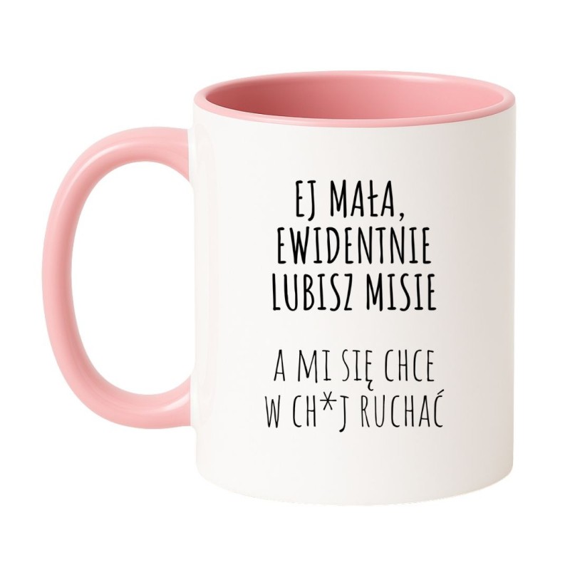 Kubek biało-różowy 330 ml z ostrym napisem – kubek do kawy w zabawnym stylu