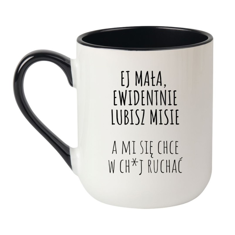 Kubek elegancki biało-czarny 330 ml z wulgarnym nadrukiem – chamski kubek do kawy
