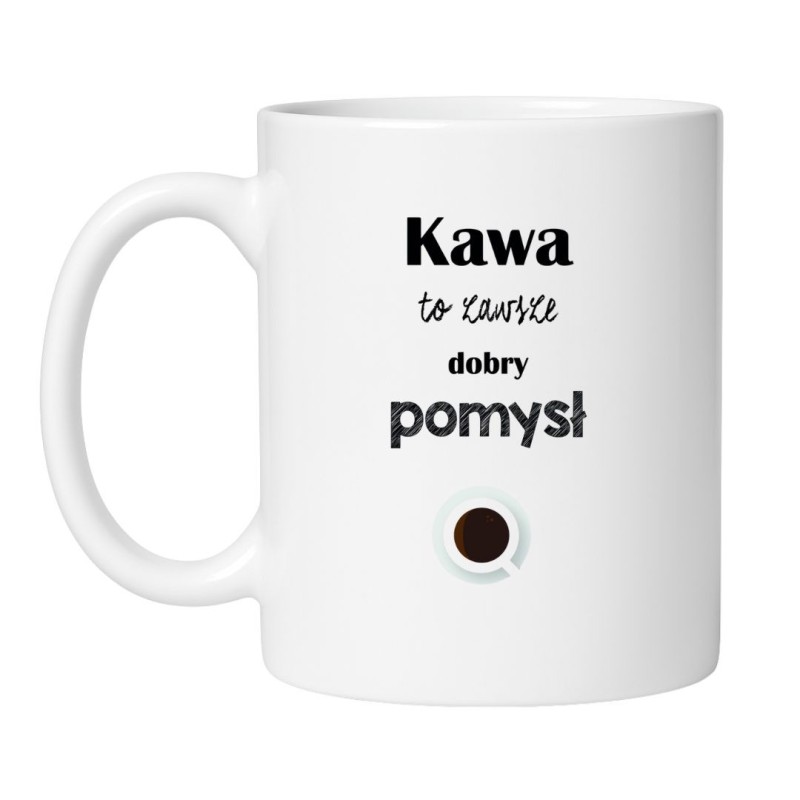 Śmieszny kubek biały 330 ml z motywem kawowym – śmieszny kubek do pracy