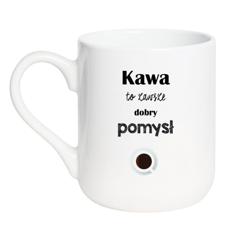 Kubek elegancki biały 330 ml z grafiką filiżanki – must-have dla fanów kawy