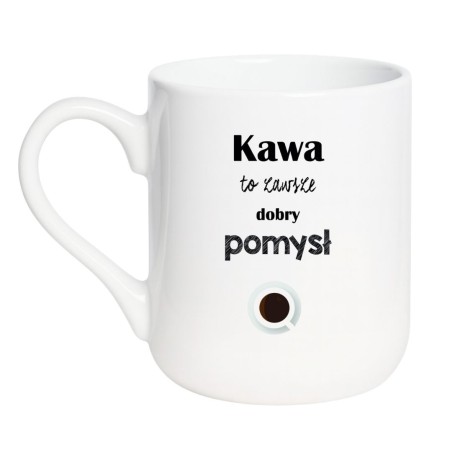 Kubek elegancki biały 330 ml z grafiką filiżanki – must-have dla fanów kawy