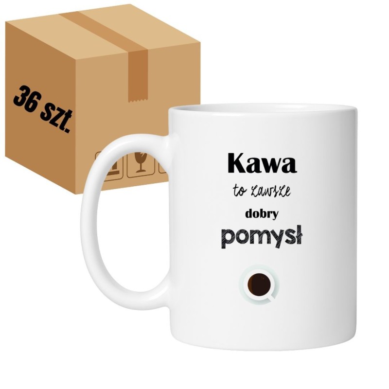Kubek biały 330 ml zestaw 36 sztuk HURT z motywem kawowym – do kawiarni