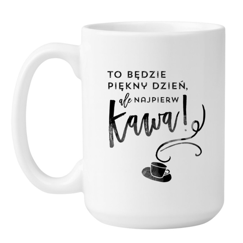 Kubek duży biały 450 ml z nadrukiem kawy – kubek 450 ml idealny do biura