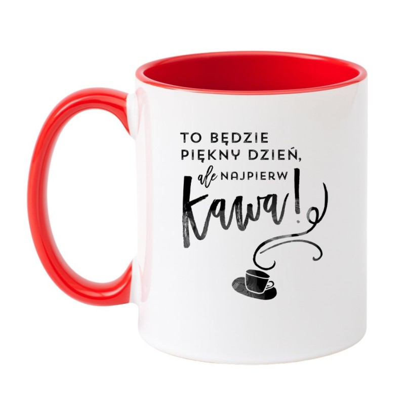 Kubek biało-czerwony 330 ml z motywem kawowym – śmieszny prezent