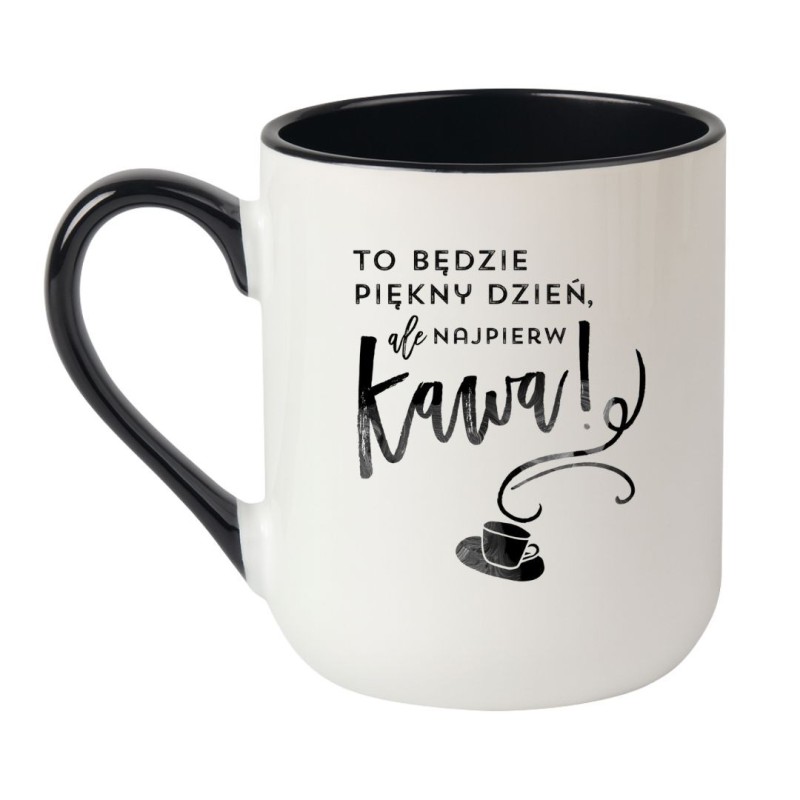Kubek elegancki biało-czarny 330 ml z kawowym wzorem – sprawdź bestseller