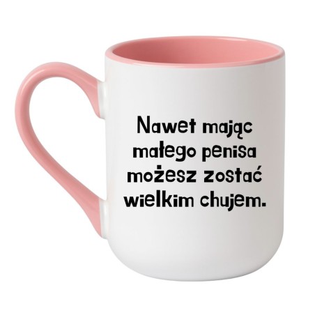 Kubek elegancki biało-różowy 330 ml z chamskim nadrukiem – dla odważnych kawoszy