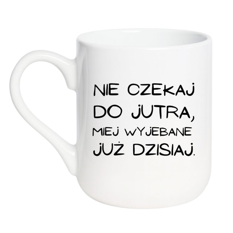 Kubek elegancki biały 330 ml z nadrukiem bez cenzury – must-have dla kawoszy