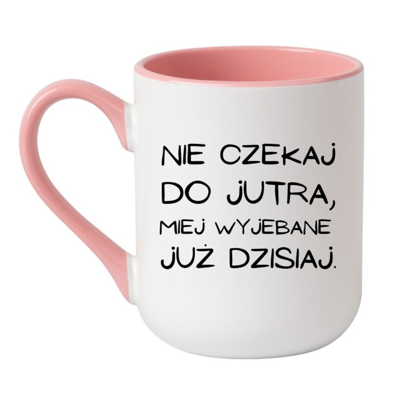 Kubek elegancki biało-różowy 330 ml z chamską ilustracją – do biura