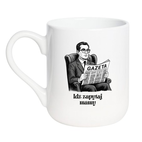Kubek elegancki biały 330 ml z obrazkiem czytelnika gazety – must-have dla kawoszy