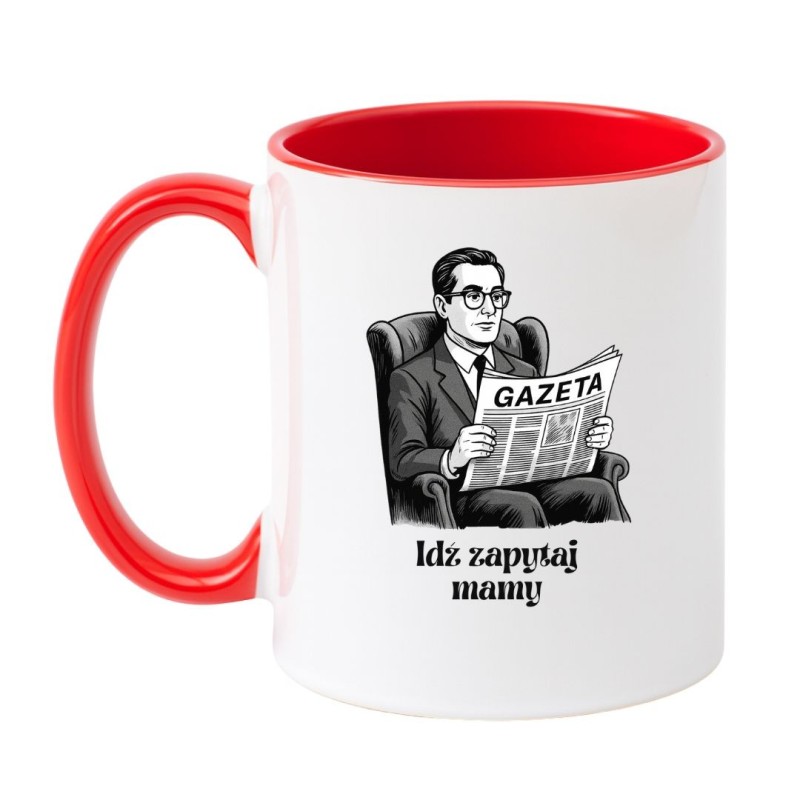 Kubek biało-czerwony 330 ml z humorystycznym motywem czytania – must-have do kawy