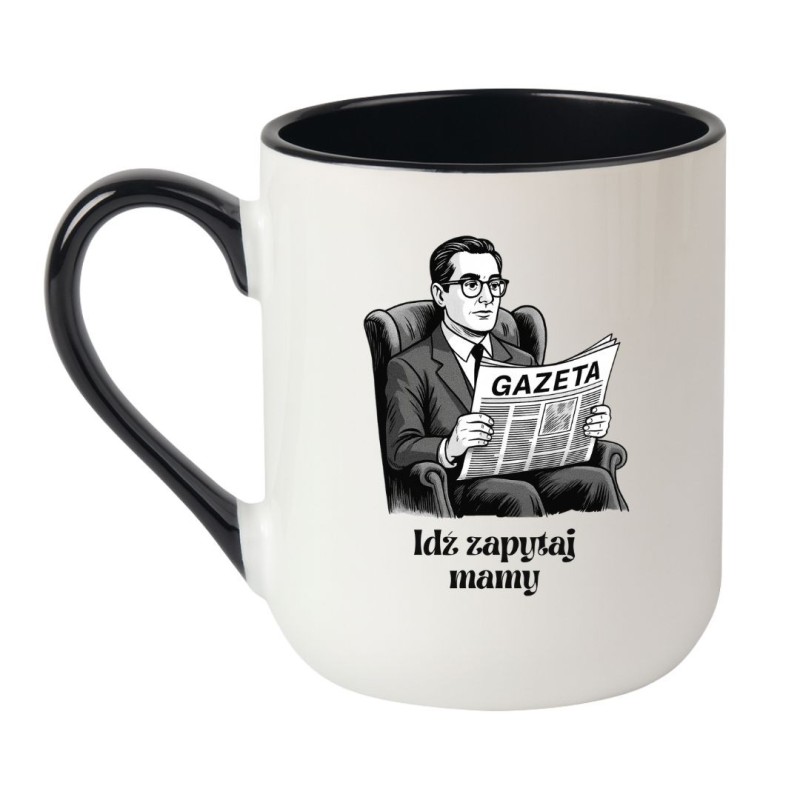 Kubek elegancki biało-czarny 330 ml z grafiką gazety – sprawdź bestseller