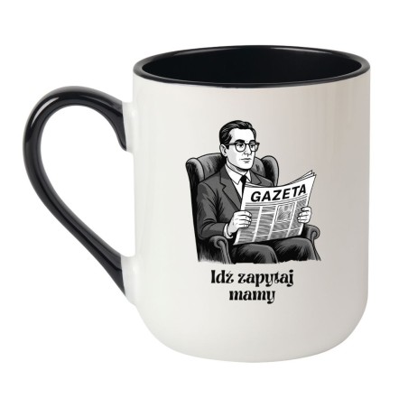 Kubek elegancki biało-czarny 330 ml z grafiką gazety – sprawdź bestseller