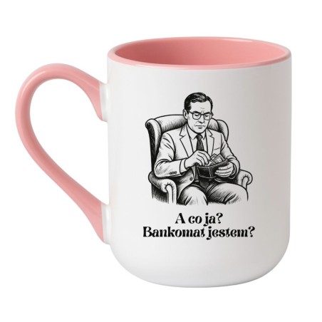 Kubek elegancki biało-różowy 330 ml z humorystycznym motywem pieniędzy – doskonały gadżet
