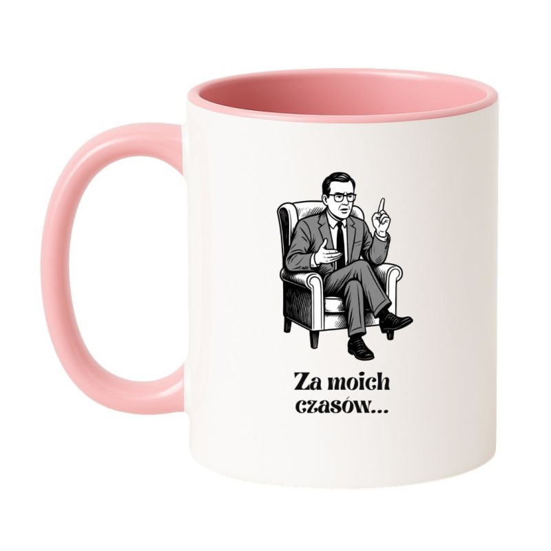 Kubek biało-różowy 330 ml z humorystycznym wzorem starszego pana – must-have do domu
