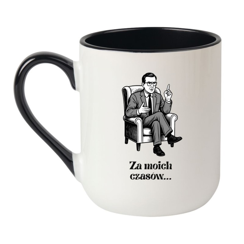 Kubek elegancki biało-czarny 330 ml z motywem starszego mężczyzny – sprawdź bestseller