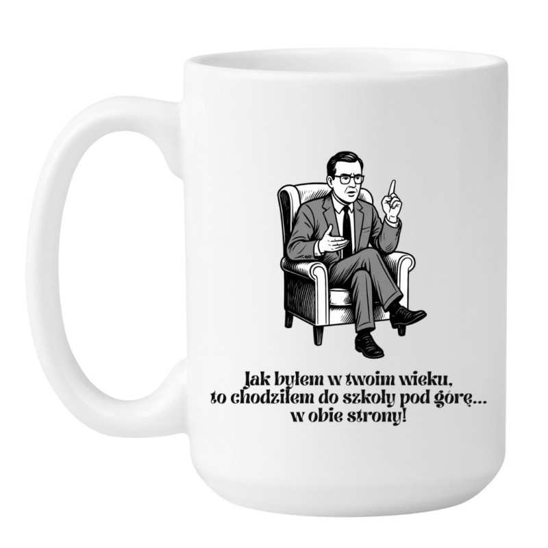 Kubek duży biały 450 ml z humorystycznym obrazkiem starszego pana – świetny do kawy