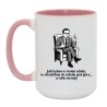 Kubek duży biało-różowy 450 ml z humorystyczną ilustracją mężczyzny – śmieszny kubek na prezent