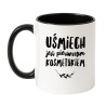 Kubek biało-czarny 330 ml z pozytywnym nadrukiem – sprawdź bestseller