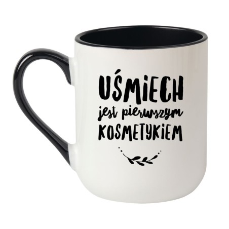 Kubek elegancki biało-czarny 330 ml z napisem – fajny do domu