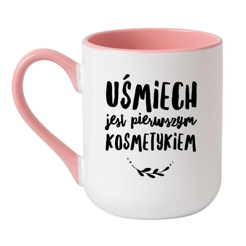 Kubek elegancki biało-różowy 330 ml z inspiracyjną grafiką – must-have do kawy