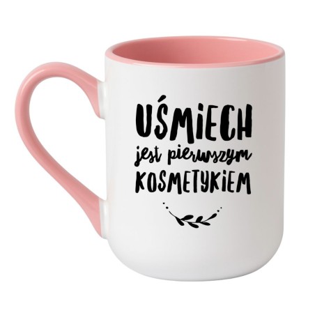 Kubek elegancki biało-różowy 330 ml z inspiracyjną grafiką – must-have do kawy