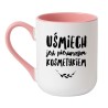 Kubek elegancki biało-różowy 330 ml z inspiracyjną grafiką – must-have do kawy