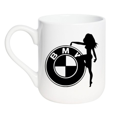 Kubek elegancki biały 330 ml z motywem auto + sylwetka – stylowy dodatek do domu