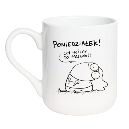 Kubek elegancki biały 330 ml z humorystycznym motywem – must-have dla kawoszy