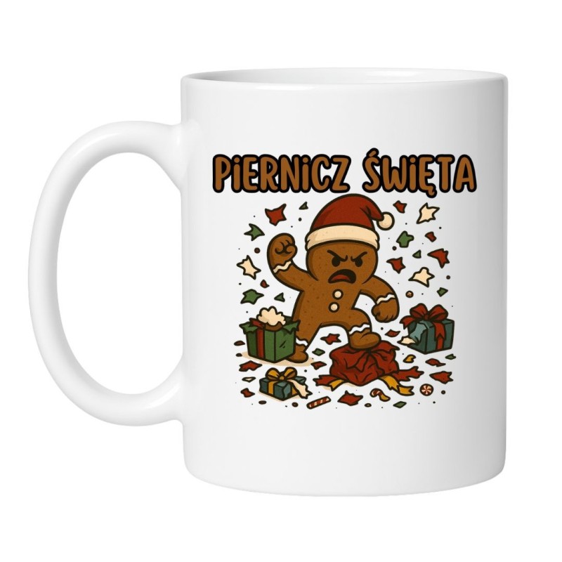 Świąteczny kubek z wkurzonym piernikiem humorystyczny upominek na Mikołajki zamów teraz zanim zniknie