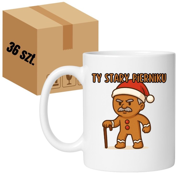 Karton hurt kubki świąteczne Ty stary pierniku 36 sztuk pakowane