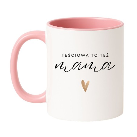 Kubek biało-różowy 330 ml z motywem serca i eleganckim wzorem – świetny do domu