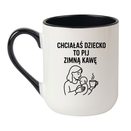 Kubek elegancki biało-czarny 330 ml z zabawnym wzorem mama + dziecko – sprawdź bestseller