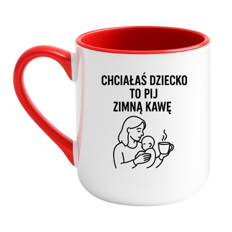 Kubek elegancki biało-czerwony 330 ml z humorystycznym napisem o dzieciach – must-have