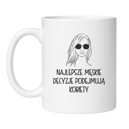 Śmieszny kubek biały 330 ml z grafiką kobiety w okularach – świetny do kawy