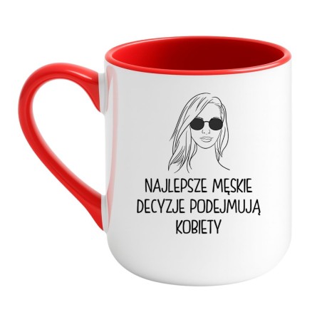 Kubek elegancki biało-czerwony 330 ml z motywem kobiety – świetny do herbaty