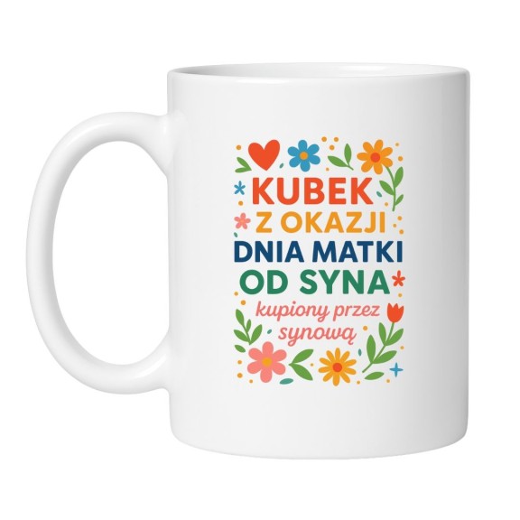 Śmieszny kubek biały 330 ml z kolorową ilustracją i napisem od syna – prezent