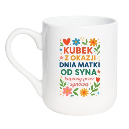 Kubek elegancki biały 330 ml z kwiatowym wzorem i napisem – must-have dla mamy