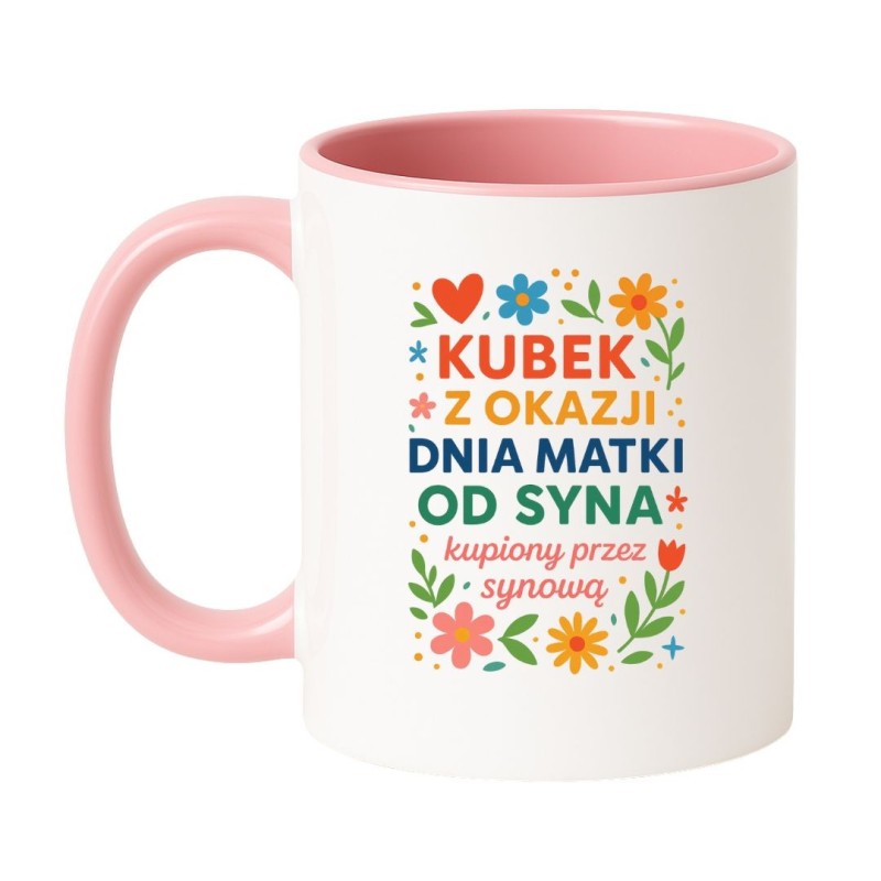 Kubek biało-różowy 330 ml z kwiatową ilustracją i napisem – śmieszny kubek