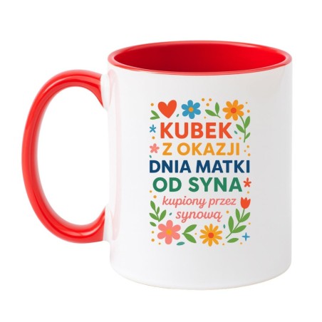 Kubek biało-czerwony 330 ml z kolorowym motywem i napisem dla mamy – prezent