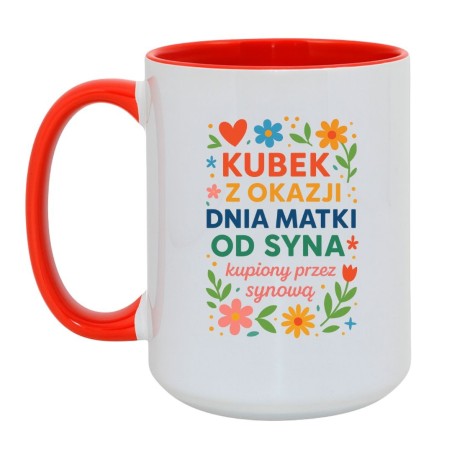 Kubek duży biało-czerwony 450 ml z napisem i motywem kwiatów – śmieszny prezent